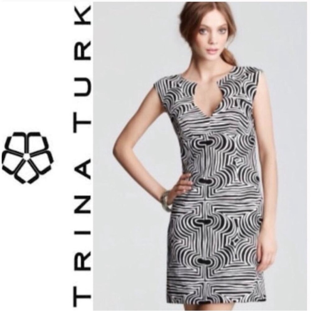 Trina Turk Monochrome Maze Pattern Dress